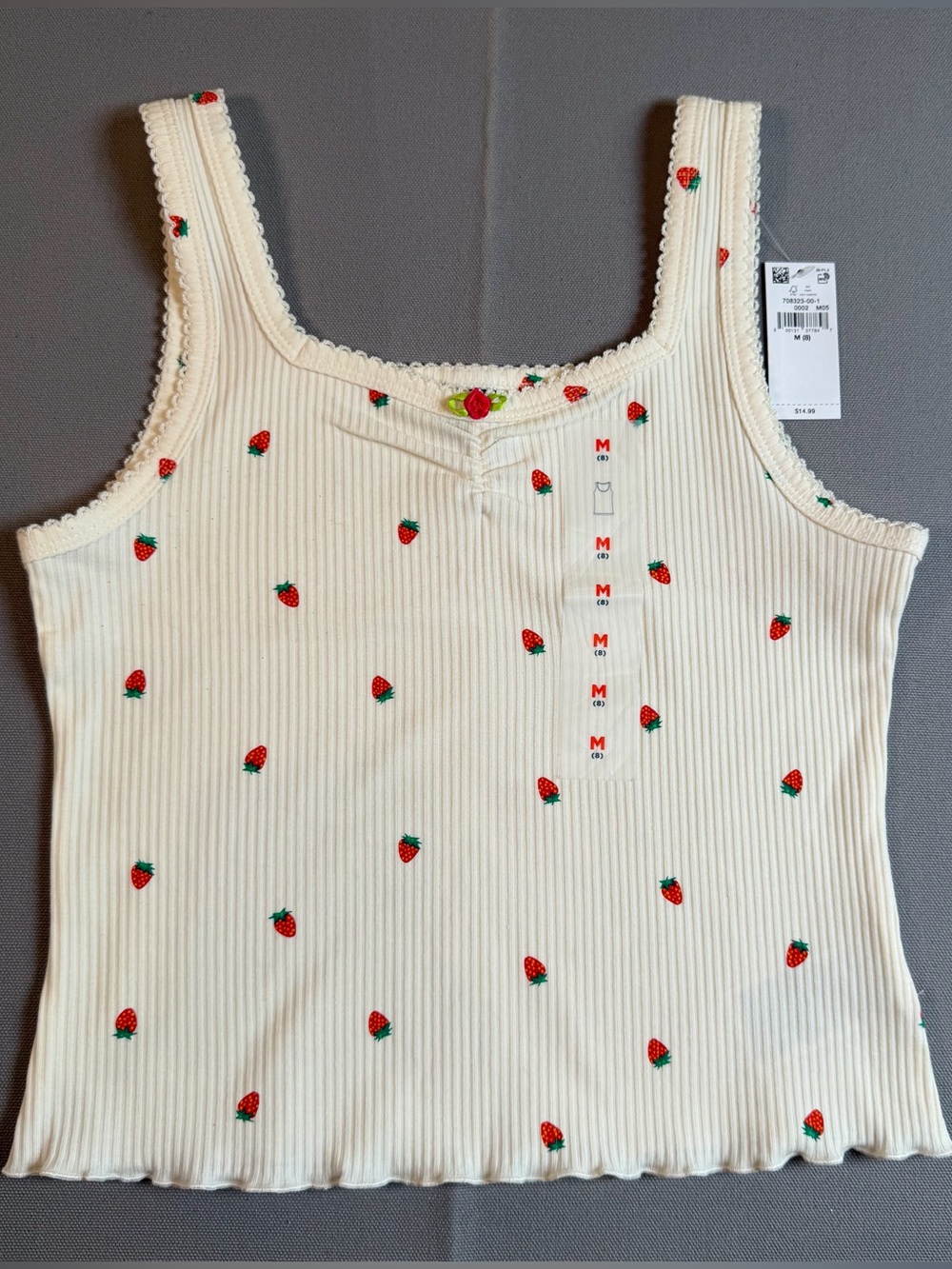 Old Navy Girls szM(8) Cream Ribbed Tank with Red Strawberry Print NEW WITH TAGS